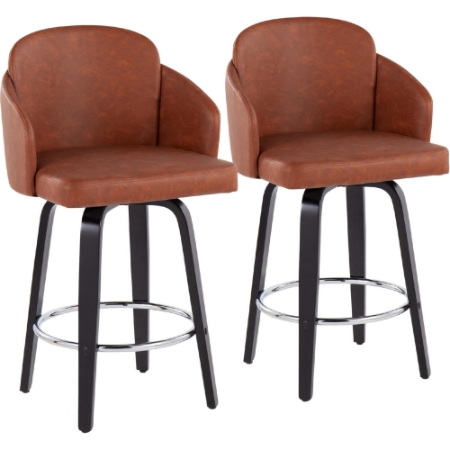 Dahlia 25" Counter Stool in Camel Leatherette, Black Wood, & Chrome (Set of 2)